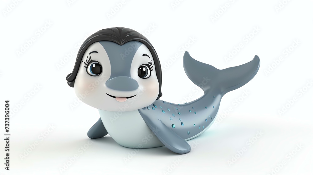 A charming 3D illustration of a cute selkie, a mythical creature with