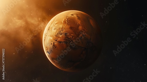 Photo of planet Mars in space. AI generated.
