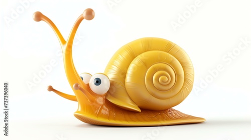 A charming and whimsical 3D illustration of a cute snail on a clean white background. This delightful snail with its vibrant colors and adorable expression adds a touch of playfulness to any