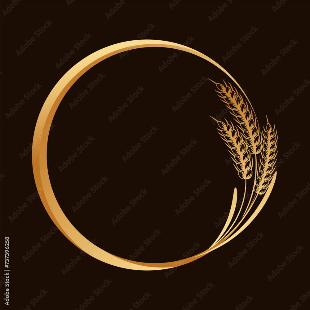 Spikelets of wheat, rye, barley, round frame. Gold badge, elegant design, vector Spikelets of wheat, rye, barley, round frame. Gold badge, elegant design, vector