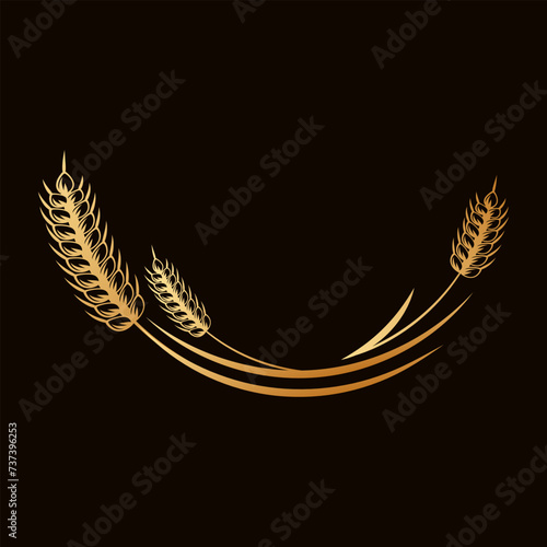 Spikelets of wheat, rye, barley. Golden icon, elegant design, vector