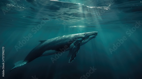 Photo of beautiful humpback whale swimming. AI generated.