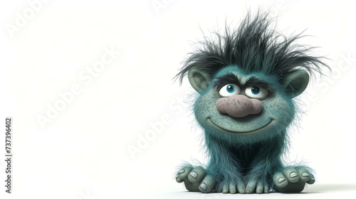 Adorable 3D troll figurine showcasing a mischievous expression, perfectly suited for fantasy-themed designs, children's projects, and quirky social media posts. Its bright colors and intrica photo
