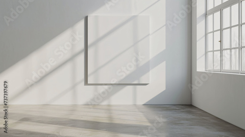 A minimalist canvas poster mockup  displayed on a contemporary gallery wall  with the canvas intentionally left empty to emphasize the infinite possibilities of creative expression through n