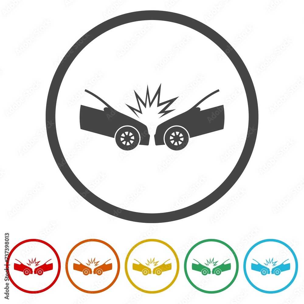 Car crash simple icon. Set icons in color circle buttons Car crash simple icon. Set icons in color circle buttons