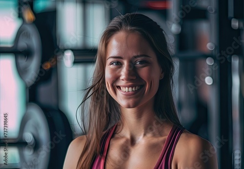 Girl smiling at the camera in the fitness room
