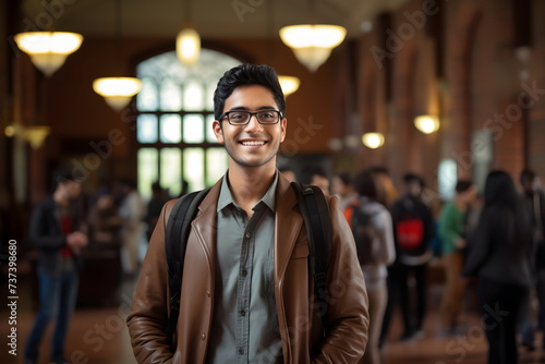 indian student man portrait on university corridor