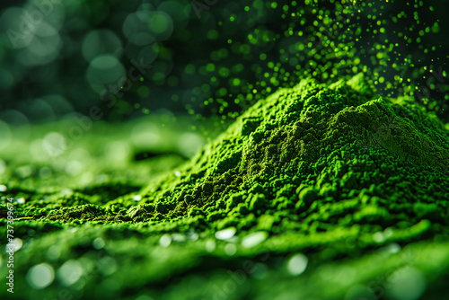 Green superfoods, a close-up of healthful powders, epitomizing the power of natural supplements in vibrant hues