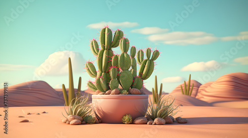 Dunes cactus desert illustrator background,, 3d render of Abstract minimal display podium for showing products, cosmetic presentation and mock up with Cactus trees 