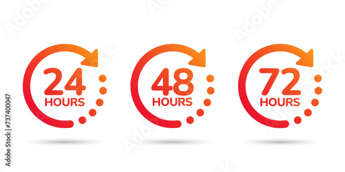 24, 48, and 72 hours order execution or delivery service icons. Vector illustration