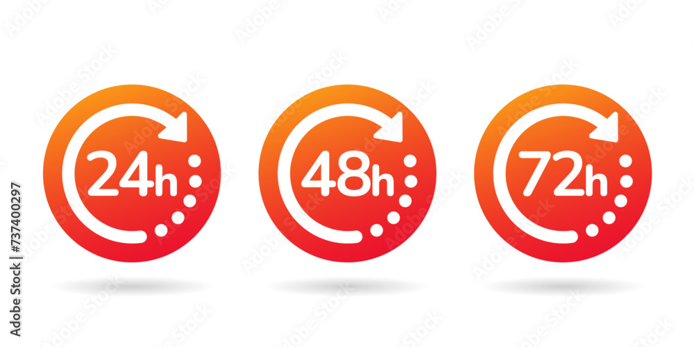 24, 48, and 72 hours order execution or delivery service icons. Customer Service, Support, and Call Center icon set - obrazy, fototapety, plakaty 