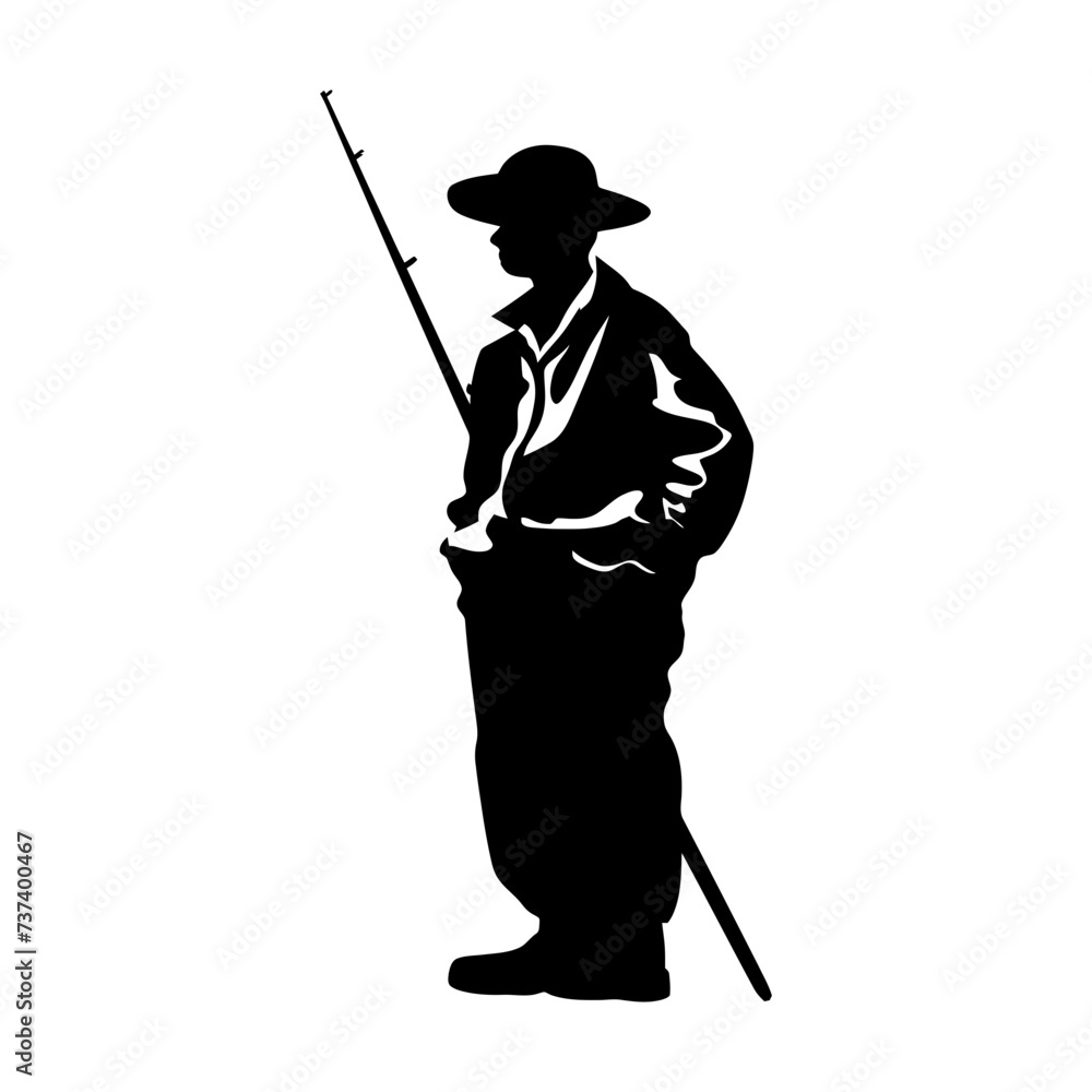 Obraz premium Silhouette fisherman black color only full body