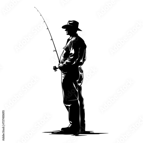 Silhouette fisherman black color only full body