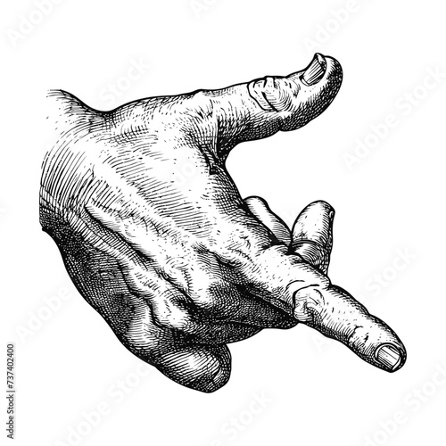 hand gesture in old engraving style for drawing reference