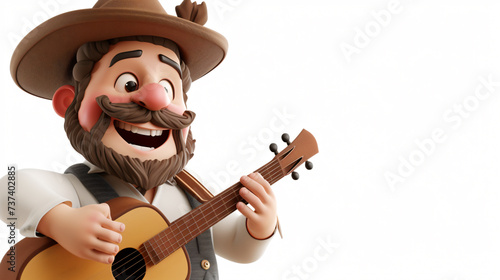 A delightful 3D cartoon illustration showcases a talented musician with a heartwarming smile in a close-up portrait. This engaging character  rendered in vibrant colors  radiates joy and pas