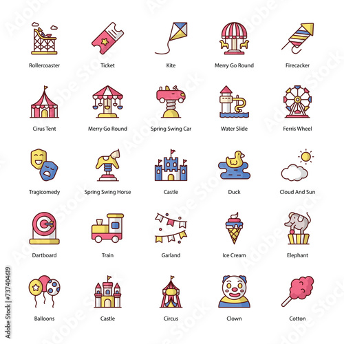 amusement park icons vector set stock illustration.