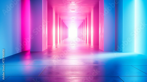 Futuristic Neon Tunnel, Vibrant Corridor with Modern Design, Abstract Bright Lights and Space Concept