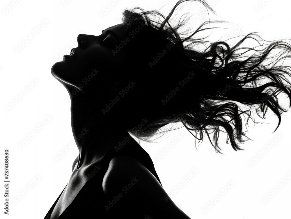 Serene Silhouette of a Young Woman isolated on white