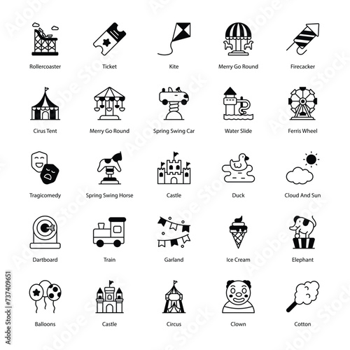 amusement park icons vector set stock illustration.