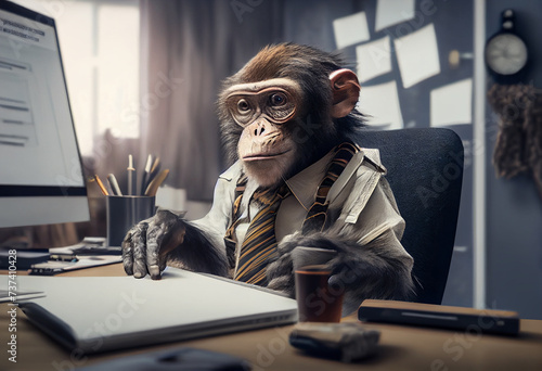 monkey working in office