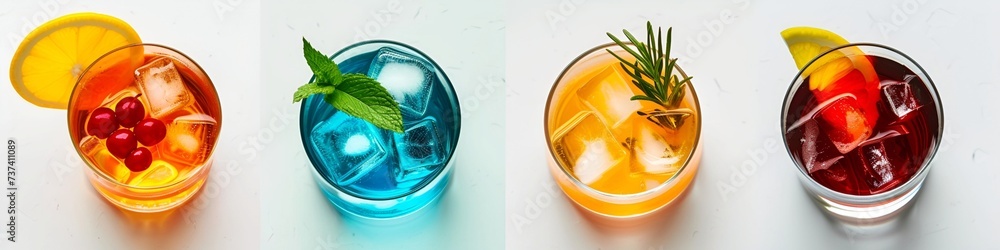 four juice glasses on white background, set of drinks category - obrazy, fototapety, plakaty 
