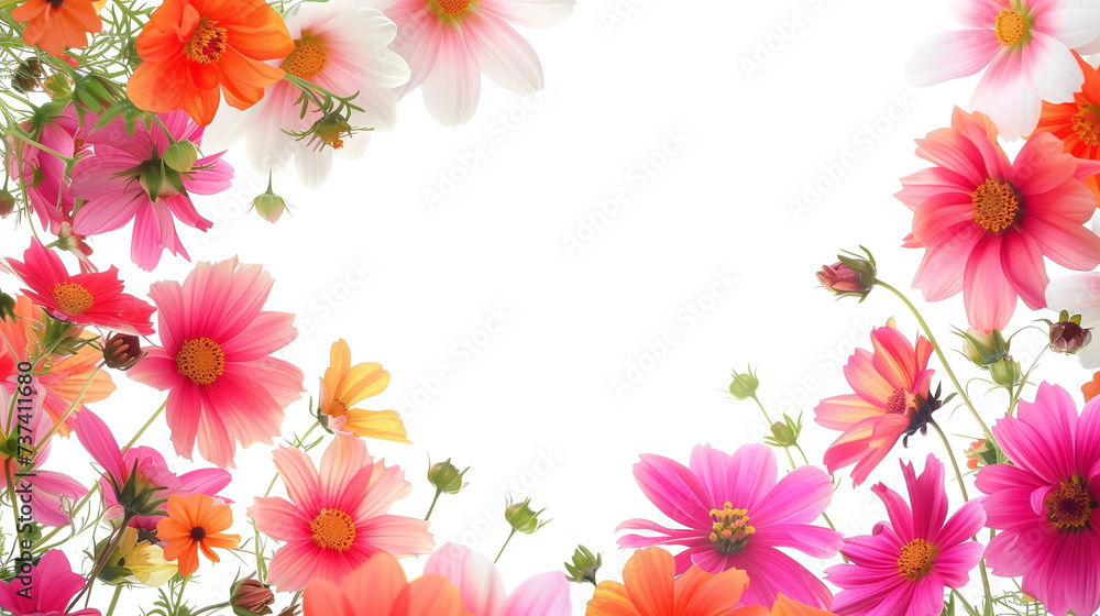 Postcard for magazine cover, daisies on white background, with a free blank space on the right side,