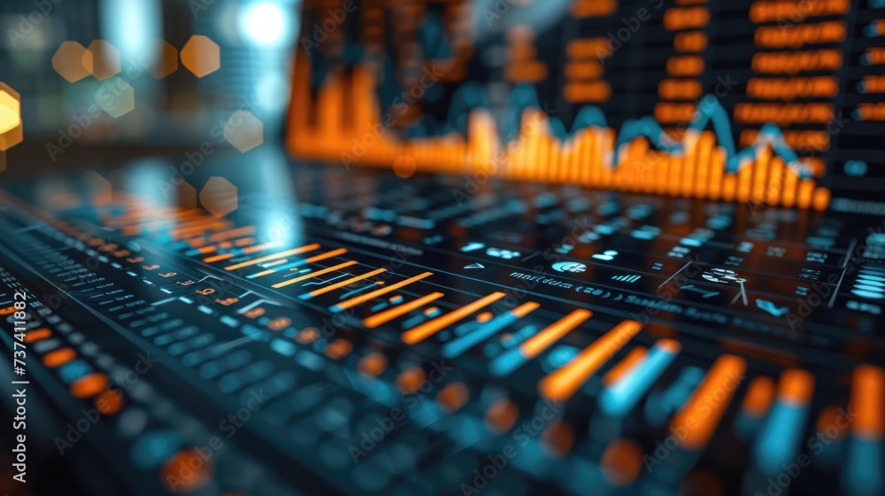 Amidst the dimly lit studio, the sleek mixing console hums with electronic energy, poised to bring a symphony of sounds to life Amidst the dimly lit studio, the sleek mixing console hums with electronic energy, poised to bring a symphony of sounds to life