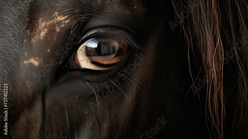 a close up of a horse's eye with it's brown and white spots on it's face.
