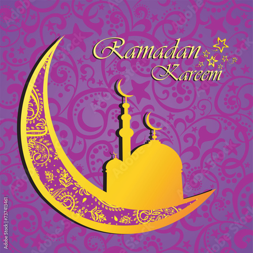 Ramadan greetings in Arabic script. An Islamic greeting card for holy month of Ramadan Kareem.  Vector Illustration