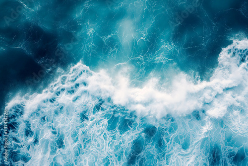 aerial view of Vivid blue Ocean Waves background splashing © Renata Hamuda