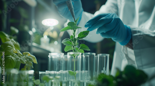 Scientist studying a terrestrial plant in lab building photo