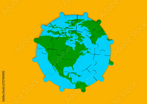 Gear Shaped North America Jigsaw Puzzle Isolated on Orange photo