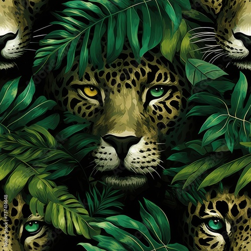 seamless pattern showcasing the allure of leopards and tropical leaves in a fashionable style.
