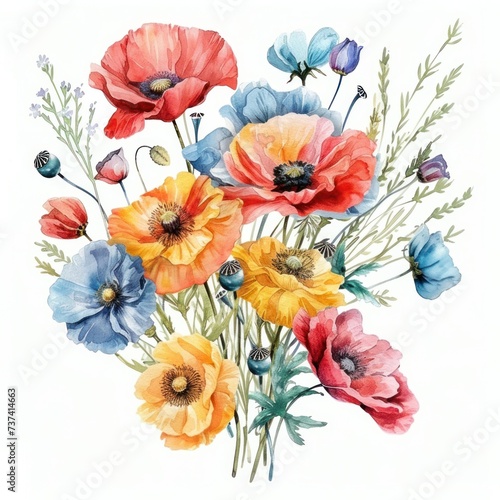 Poppy Flowers Watercolor Arrangement