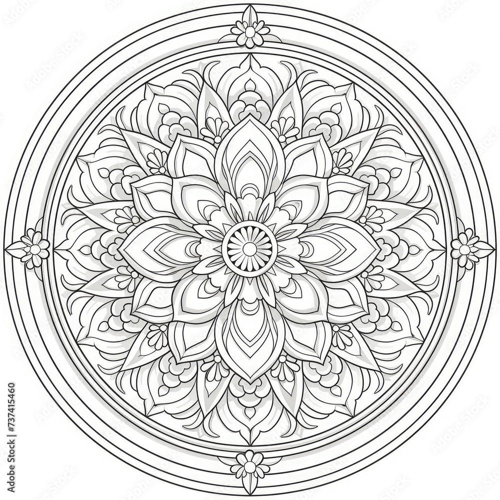 beautiful coloring page, mandala style, elaborate patterns, accurate and precise line art