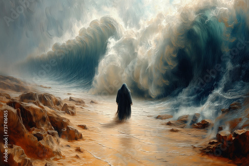 Moses splits the red sea, Exodus of the bible,    Israelites crossing the water, escape from the Egyptians
 photo