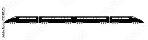 High-speed passenger train icon. Black silhouette. Side view. Vector simple flat graphic illustration. Isolated object on a white background. Isolate.