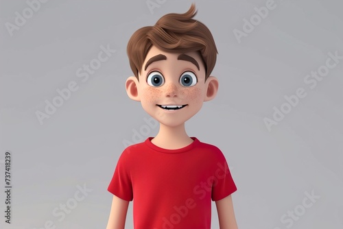 a boy in red shirt 