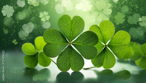 Four-leaf clover leaves as background, lucky symbols, st. patricks day