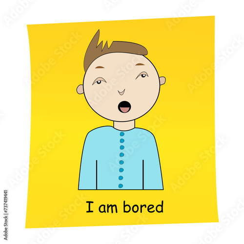 I am bored concept.Cartoon hand drawn boy with bored expression