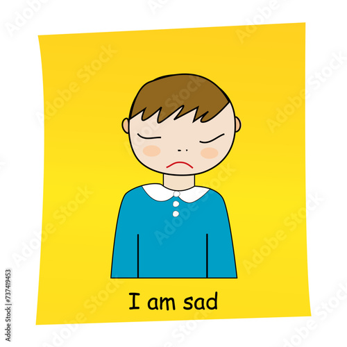 I am sad concept.Cartoon hand drawn boy with sad expression