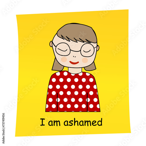 I am ashamed concept.Cartoon hand drawn girl with ashamed expression