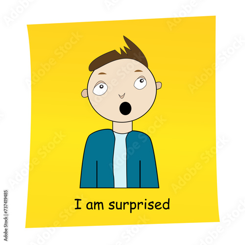 I am surprised concept.Cartoon hand drawn boy with surprised expression