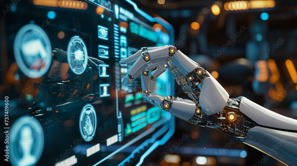 Robotic Connection A Robotic Hand Interacting With A Holographic