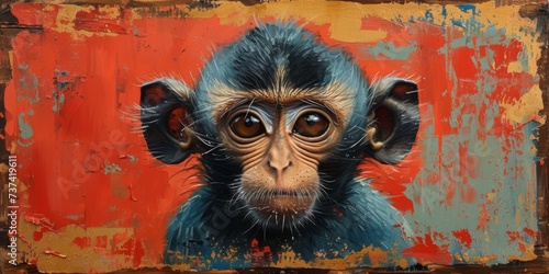 Portrait of a chimpanzee monkey, digital illustration in watercolor style photo