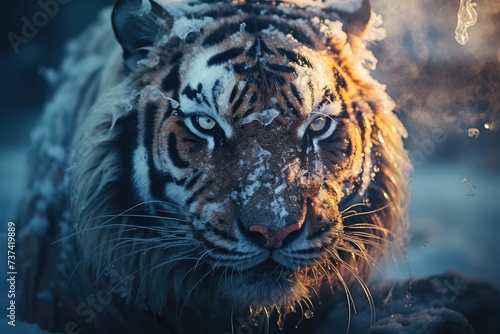 animal tiger HD wallpaper, ice tiger HD background, tiger roar HD background, a big tiger on ice mountain background,