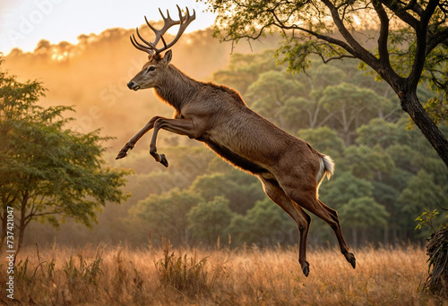 wild deer leaps through the air © Rushikesh