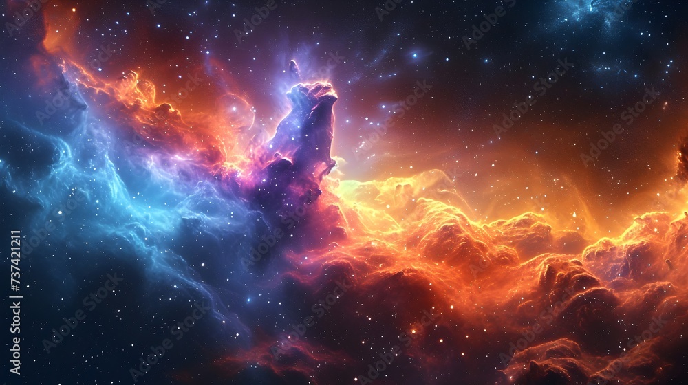 Obraz premium Cosmic Odyssey: Colourful Cosmos Background with Space and Cosmic Dust, Hand Edited Generative AI