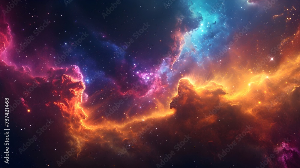 Colourful Nebula in Space: Cosmic Background, Hand Edited Generative AI