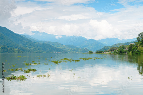 views of phewa lake in pokhara, nepal photo